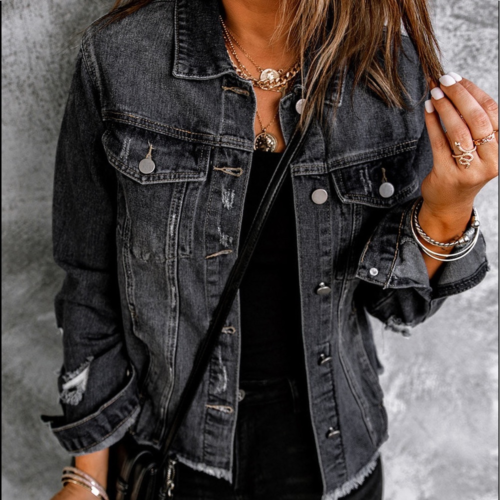 Charcoal Distressed Jean Jacket